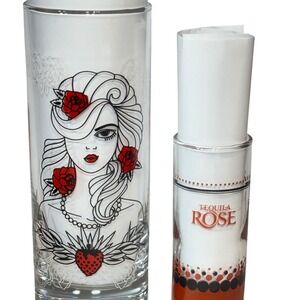 Tequila Rose Strawberry Cream 12oz Highball Glass + Shot Glass Tattoo Barware